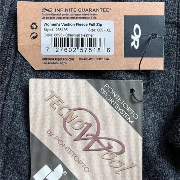 Outdoor Research Vashon Wool Fleece Jacket Size XL Charcoal Full Zip Hiking NWT - Picture 3 of 9